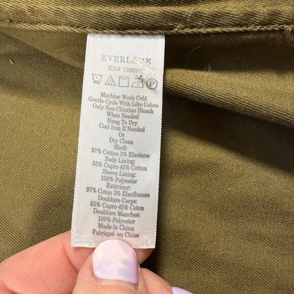 Everlane The Mac Coat Olive Green Organic Cotton Slash Pocket Womens 2 - Picture 6 of 8